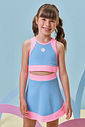 Conjunto de top cropped e saia esportiva em poliamida (com shorts embutido) 96979 Kukiê Infantil Menina