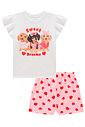 Conjunto de pijama de blusa em meia malha e shorts em malha comfy 99705 Kukiê Infantil Menina