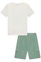 Conjunto de camiseta em meia malha e bermuda em linho santorine com elastano 92400 LucBoo Infantil Menino Conjunto de camiseta em meia malha e bermuda em linho santorine com elastano 92400 LucBoo Infantil Menino