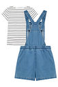 Conjunto de blusa em cotton fio tinto e jardineira em jeans 97130 Kukiê Infantil Menina