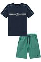 Conjunto de camiseta em meia malha e bermuda em cotton jeans com elastano 96994 LucBoo Infantil Menino