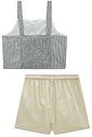 Conjunto de regata em tecido listrado e short saia em sarja com elastano 98909 Vic Teen Menina