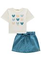 Conjunto de blusa em meia malha com short saia em jeans 99156 Infanti Infantil Menina
