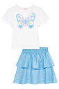 Conjunto de blusa em cotton e saia em viscose (com shorts embutido) 96682 Kukiê Infantil Menina Conjunto de blusa em cotton e saia em viscose (com shorts embutido) 96682 Kukiê Infantil Menina