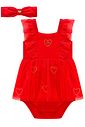 Vestbody em cotton e tule com elastano (acompanha faixa) 99663 Kukiê Bebê Menina