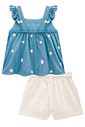 Conjunto de bata em denim bordado e shorts em sarja com elastano 98120 Infanti Infantil Menina