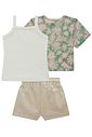 Trio de blusa em tule com elastano, regata em cotton e shorts em sarja com elastano 98744 Kukiê Infantil Menina Trio de blusa em tule com elastano, regata em cotton e shorts em sarja com elastano 98744 Kukiê Infantil Menina