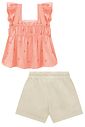 Conjunto de bata em linho bordado corações e shorts em sarja com elastano 96913 Infanti Infantil Menina