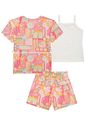 Trio de regata em canelado liz com sobreposição e shorts em malha fresh 96947 Infanti Infantil Menina
