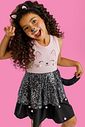 Fantasia de gatinha (Vestido em ribana e paetê. Acompanha arco e rabo removível) 99727 Kukiê Infantil Menina
