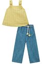 Conjunto de bata em blend de linho bordado com calça mariner em jeans 98883 Infanti Infantil Menina Conjunto de bata em blend de linho bordado com calça mariner em jeans 98883 Infanti Infantil Menina