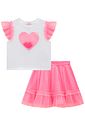 Conjunto de blusa em cotton e saia em tule (com shorts embutido) 99419 Kukiê Infantil Menina Conjunto de blusa em cotton e saia em tule (com shorts embutido) 99419 Kukiê Infantil Menina