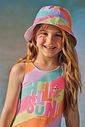 Conjunto de maiô em malha com proteção UV50+ e bucket em nylon 95295 Kukiê Infantil Menina
