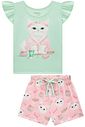 Conjunto de pijama de blusa em meia malha com shorts em malha comfy 96040 Infanti Infantil Menina
