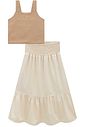 Conjunto de regata e saia midi em linho com elastano 98207 Vic Teen Menina