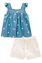 Conjunto de bata em denim bordado e shorts em sarja com elastano 98120 Infanti Infantil Menina