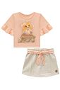 Conjunto de blusa em meia malha com short saia em moletom sem pelúcia 96922 Infanti Infantil Menina