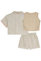 Trio de regata em ribana, camisa e shorts em linho deluxe 95903 Kukiê Infantil Menina Trio de regata em ribana, camisa e shorts em linho deluxe 95903 Kukiê Infantil Menina