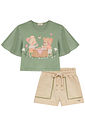 Conjunto de blusa em meia malha e shorts em moletom sem pelúcia 95070 Kukiê Infantil Menina