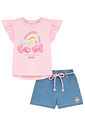 Conjunto de blusa em meia malha e shorts em jeans com elastano 95093 Kukiê Infantil Menina Conjunto de blusa em meia malha e shorts em jeans com elastano 95093 Kukiê Infantil Menina