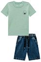 Conjunto de camiseta em meia malha flamê e bermuda em jeans teca 99063 LucBoo Infantil Menino Conjunto de camiseta em meia malha flamê e bermuda em jeans teca 99063 LucBoo Infantil Menino