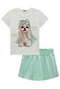 Conjunto de blusa em meia malha e short saia em piquet 99126 Infanti Infantil Menina
