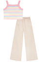 Conjunto de top cropped em canelado e calça em sarja com elastano 97129 Kukiê Infantil Menina