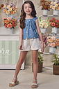 Conjunto de bata em denim bordado e shorts em sarja com elastano 98120 Infanti Infantil Menina