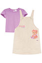Conjunto de blusa em cotton e salopete em moletom linho sem pelúcia 95246 Kukiê Infantil Menina
