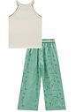 Conjunto de regata em canelado e calça cropped em tecido bordado. (Com short embutido) 98937 Kukiê Infantil Menina Conjunto de regata em canelado e calça cropped em tecido bordado. (Com short embutido) 98937 Kukiê Infantil Menina