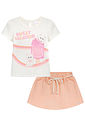 Conjunto de blusa em cotton e short saia em moletom sem pelúcia 95249 Kukiê Infantil Menina