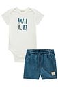 Conjunto de body em suedine e bermuda em jeans teca 98124 LucBoo Bebê Menino Conjunto de body em suedine e bermuda em jeans teca 98124 LucBoo Bebê Menino