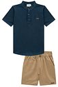Conjunto de bata em piquet com elastano e bermuda em sarja girassol com elastano 97897 LucBoo Infantil Menino