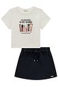 Conjunto de blusa em meia malha e short saia em moletom sem pelúcia 99102 Vic Teen Menina