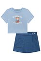 Conjunto de blusa em cotton e short saia em malha denim 96864 Vic Teen Menina Conjunto de blusa em cotton e short saia em malha denim 96864 Vic Teen Menina