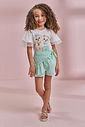 Conjunto de blusa em cotton e shorts saia em tricoline listrado 97131 Kukiê Infantil Menina