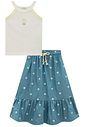 Conjunto de regata em canelado liz com saia midi em denim bordado 96208 Infanti Infantil Menina
