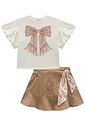 Conjunto de blusa em meia malha e saia em sarja com elastano (com shorts embutido) 99014 Kukiê Infantil Menina