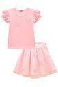 Conjunto de blusa em canelado liz e saia em tule bordado borboletas. Com short embutido 98897 Infanti Infantil Menina