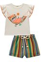 Conjunto de blusa em malha fresh e shorts em tecido tricô 98012 Kukiê Infantil Menina