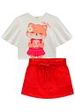 Conjunto de blusa em malha fresh e short saia em piquet 97991 Kukiê Infantil Menina