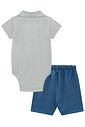 Conjunto de body camisa em tricoline e bermuda em malha denim com elastano 98253 LucBoo Bebê Menino