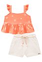 Conjunto de bata em tricoline bordado e shorts em  sarja com elastano 99012 Kukiê Infantil Menina
