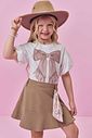 Conjunto de blusa em meia malha e saia em sarja com elastano (com shorts embutido) 99014 Kukiê Infantil Menina
