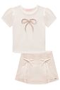 Conjunto de blusa em cotton e short saia em linho gold 98691 Kukiê Infantil Menina