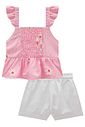 Conjunto de bata em tricoline bordado flores com shorts em sarja com elastano 98906 Infanti Infantil Menina Conjunto de bata em tricoline bordado flores com shorts em sarja com elastano 98906 Infanti Infantil Menina