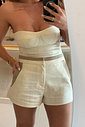 SHORT ALFAIATARIA BICOLOR COM LINHO SARA SHORT ALFAIATARIA BICOLOR COM LINHO SARA