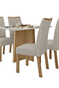 Mesa 4 Cadeiras Em MDF 120X80 Com Vidro Lopas Celebrare com Cadeira Apogeu Amendoa/Off White