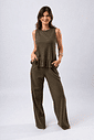 CONJUNTO REGATA COM BABADO E CALÇA PANTALONA SIROCCO - OLIVA NOIR CONJUNTO REGATA COM BABADO E CALÇA PANTALONA SIROCCO - OLIVA NOIR
