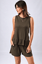 CONJUNTO REGATA COM BABADO E SHORTS SIROCCO - OLIVA NOIR